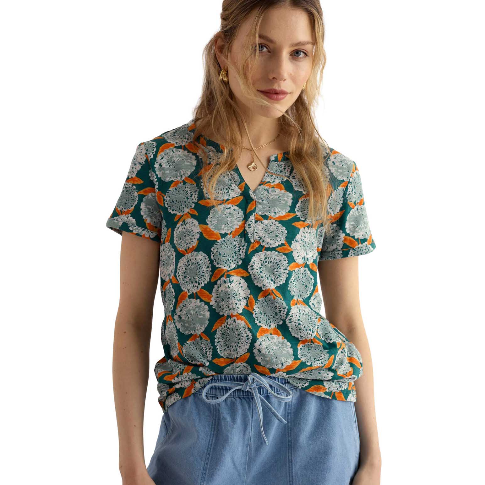 Seasalt Cornwall S/S Waterflow Top Painted Marigold Dark Wreckage